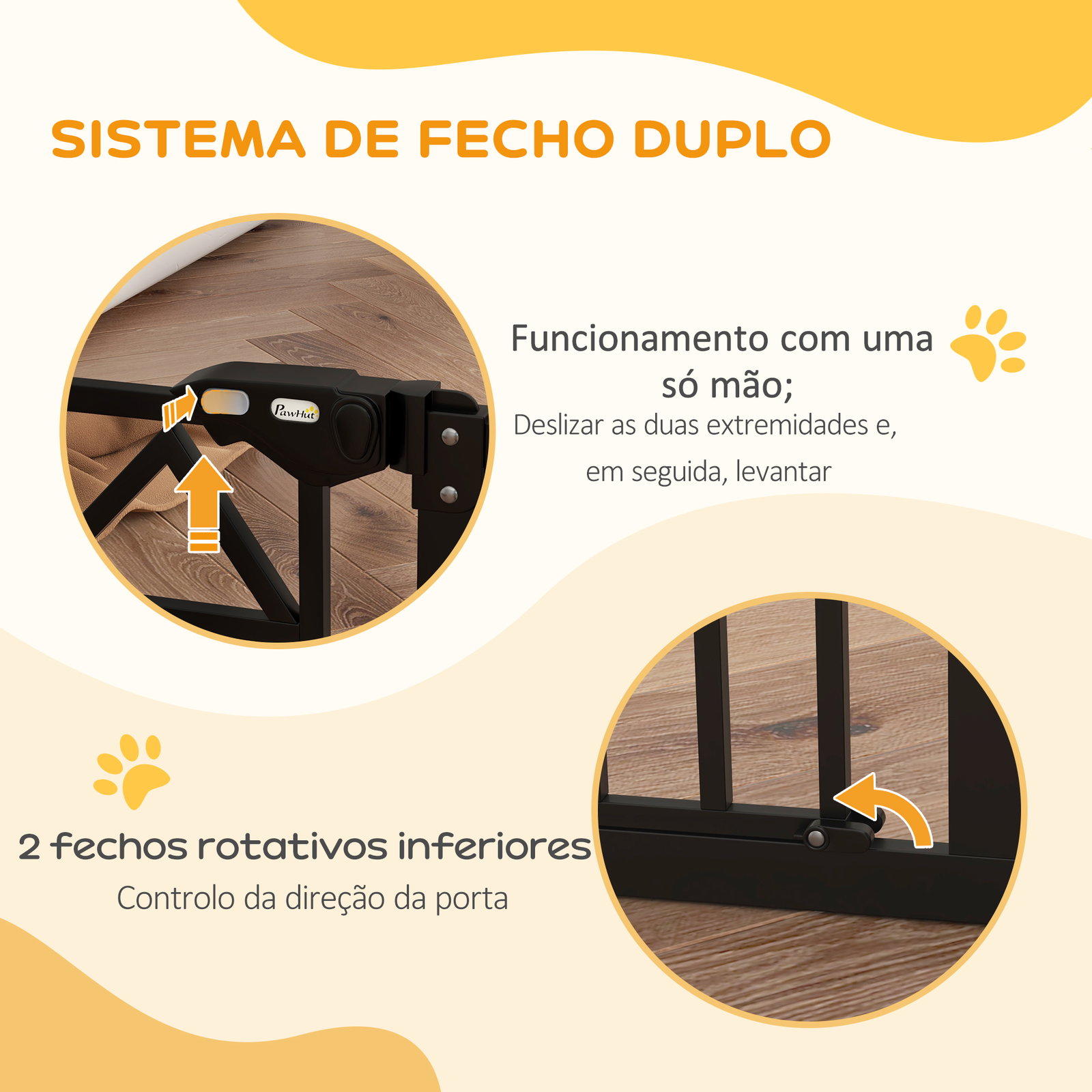 Barreira de segurança extensível para animais de estimação com fecho automático e sistema de duplo bloqueio 74-100x76 cm preto