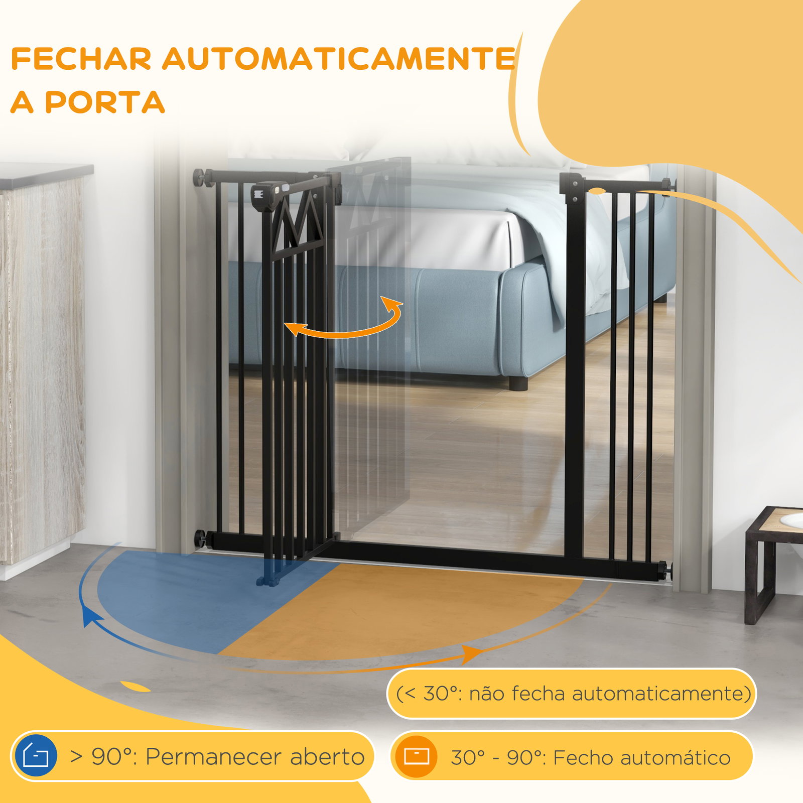 Barreira de segurança extensível para animais de estimação com fecho automático e sistema de duplo bloqueio 74-100x76 cm preto
