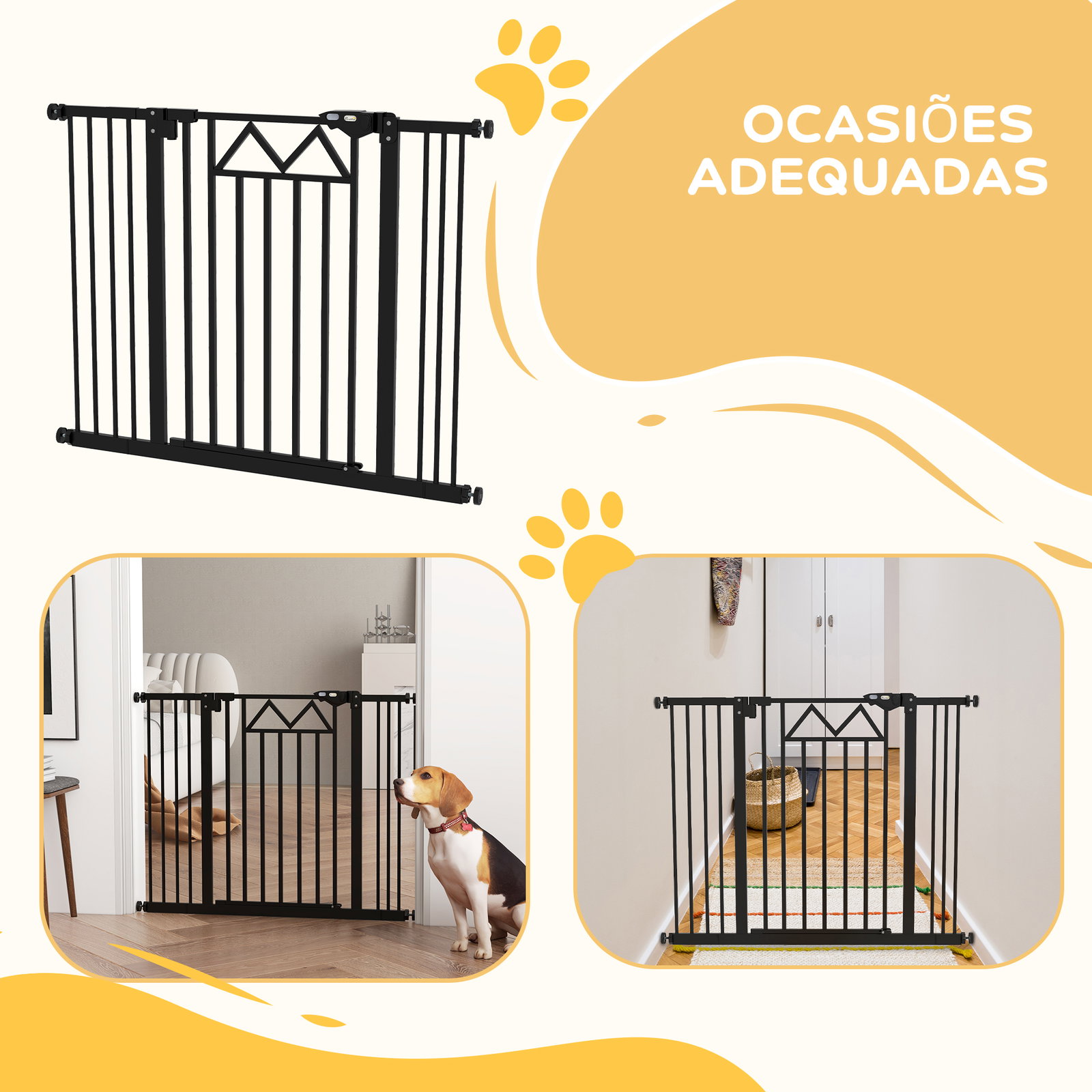 Barreira de segurança extensível para animais de estimação com fecho automático e sistema de duplo bloqueio 74-100x76 cm preto