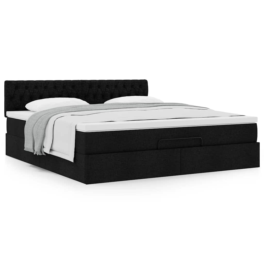 Estrutura de cama otomana com colchão 180x200 cm tecido preto