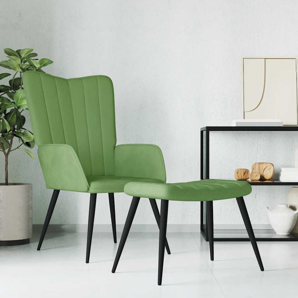 Cadeira de descanso com banco veludo verde-claro