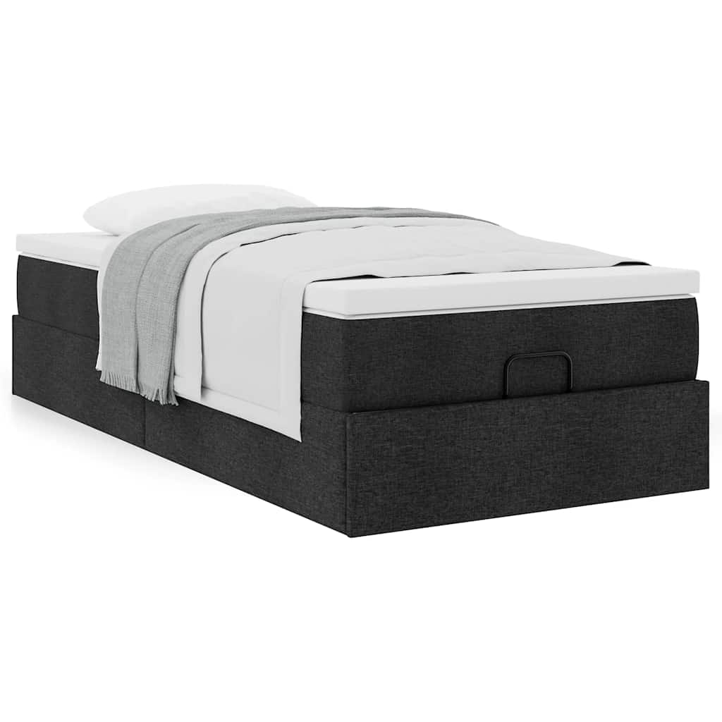 Estrutura de cama otomana com colchão preto tecido