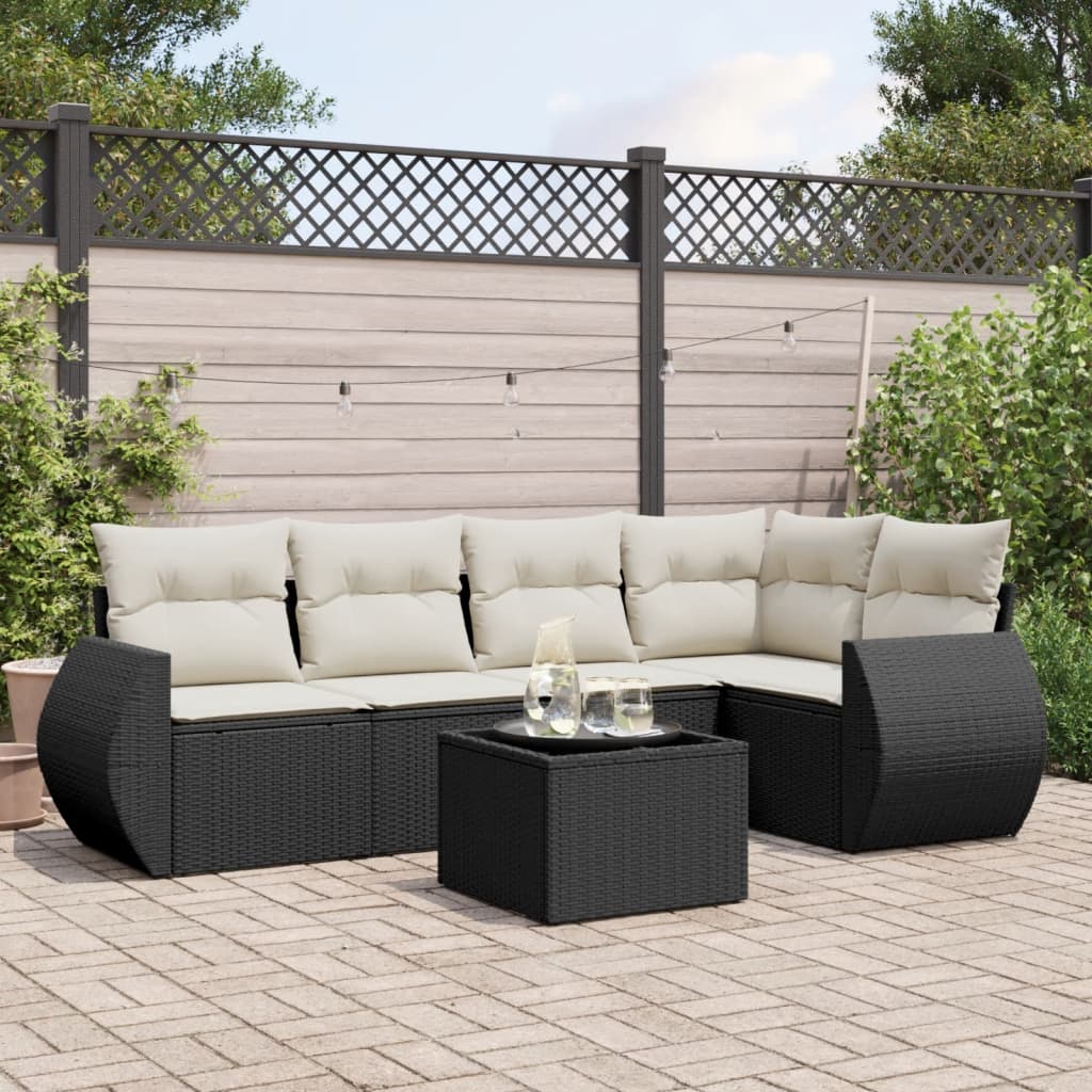 6 Pcs conjunto sofás de jardim c/ almofadões vime PE preto