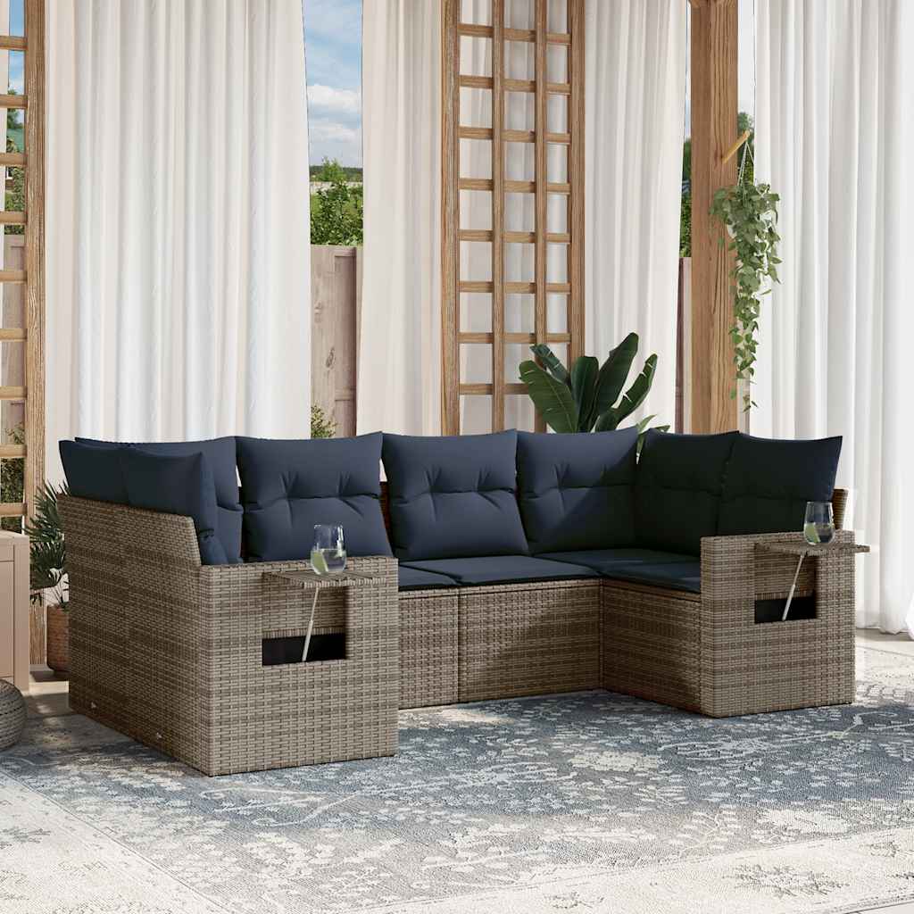 Conjunto de sofá de jardim com 6 peças e almofadas em rattan sintético cinza