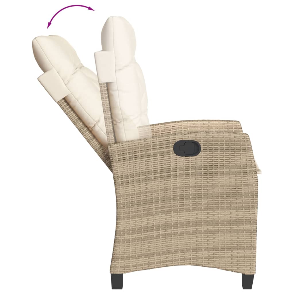 3 Pcs conjunto de jantar p/ jardim com almofadões vime PE bege