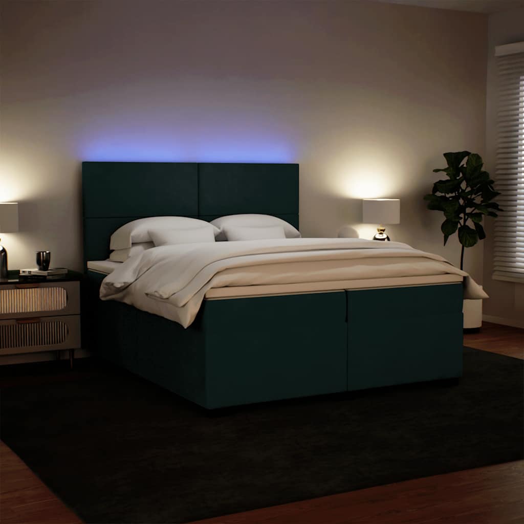 Cama com molas/colchão 200x200 cm veludo verde-escuro