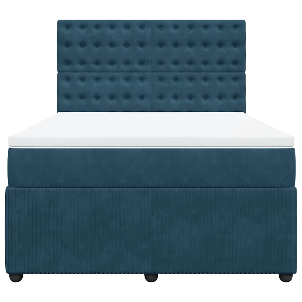 Cama com molas/colchão 140x200 cm veludo azul-escuro
