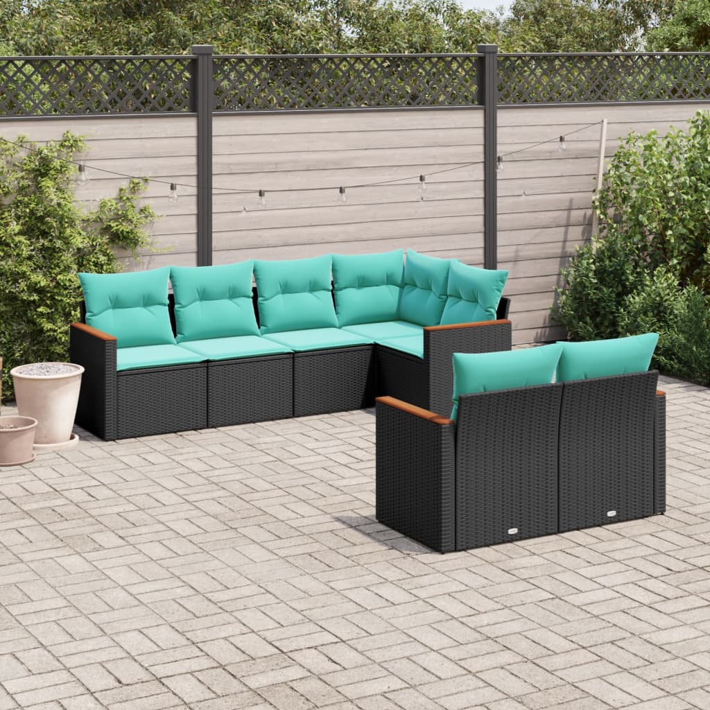 Conjunto de sofá de jardim com 7 peças e almofadas em rattan sintético preto