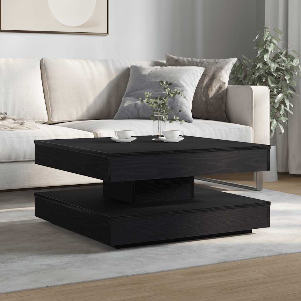 Mesa de centro rotativa a 360 graus 70x70x34,5 cm preto