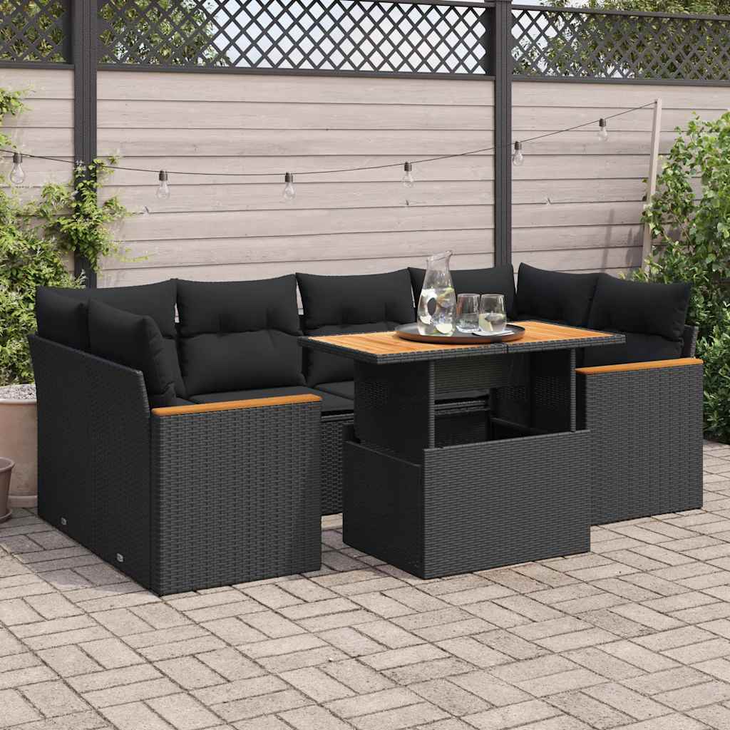 6 Pcs conjunto sofás jardim c/ almofadões vime PE/acácia preto