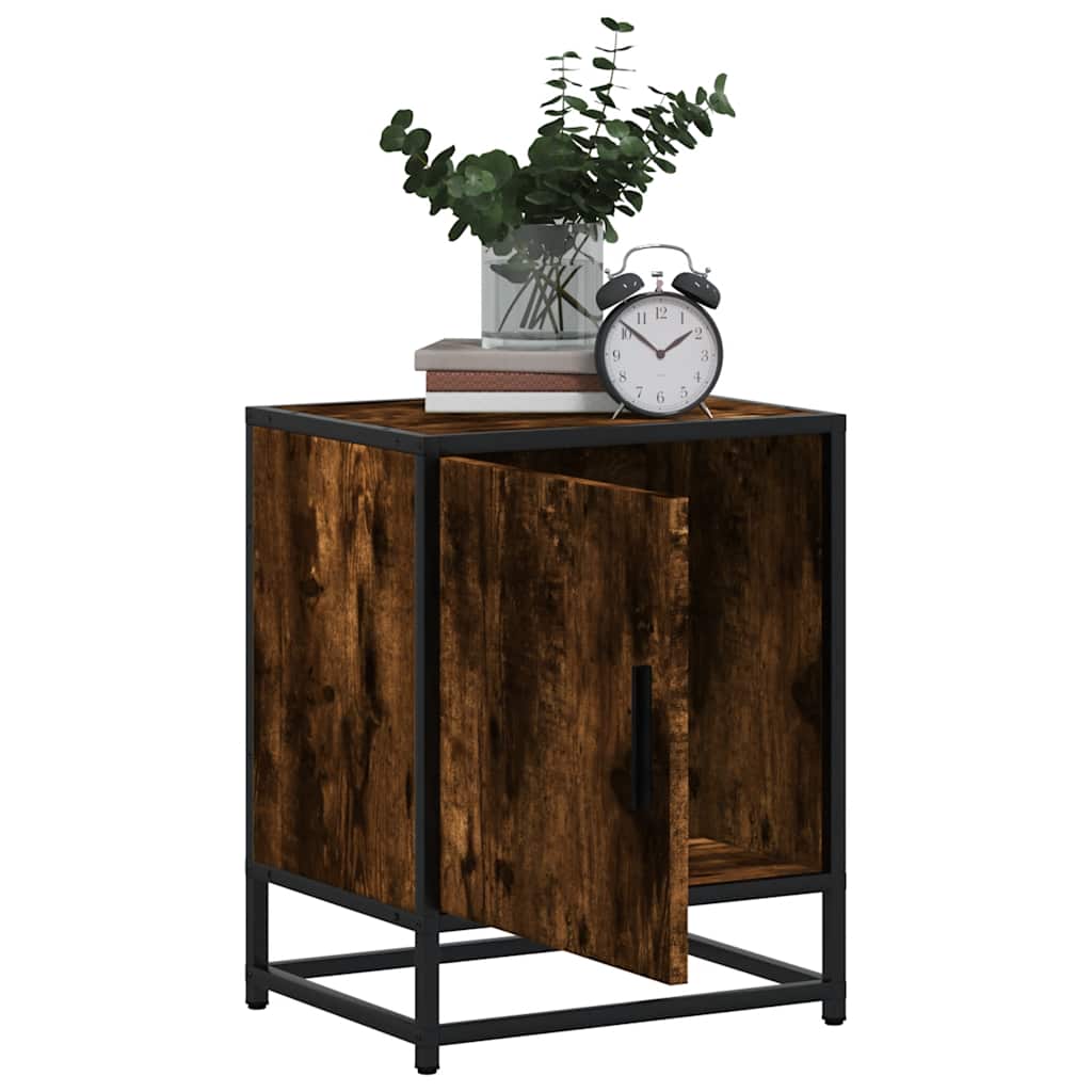 Mesa de cabeceira em carvalho fumado 40x31x50cm madeira e metal