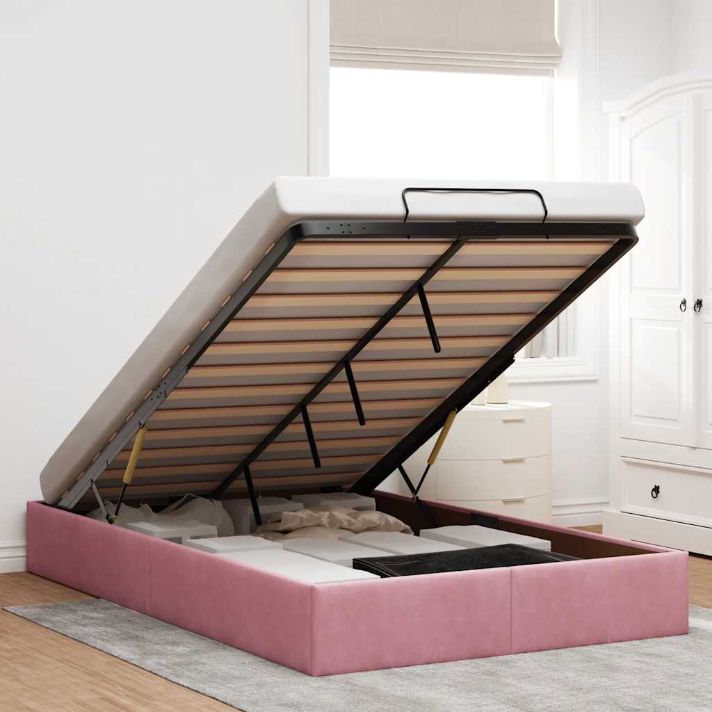 Ottoman bed frame no colchão rosa 120x190 cm veludo