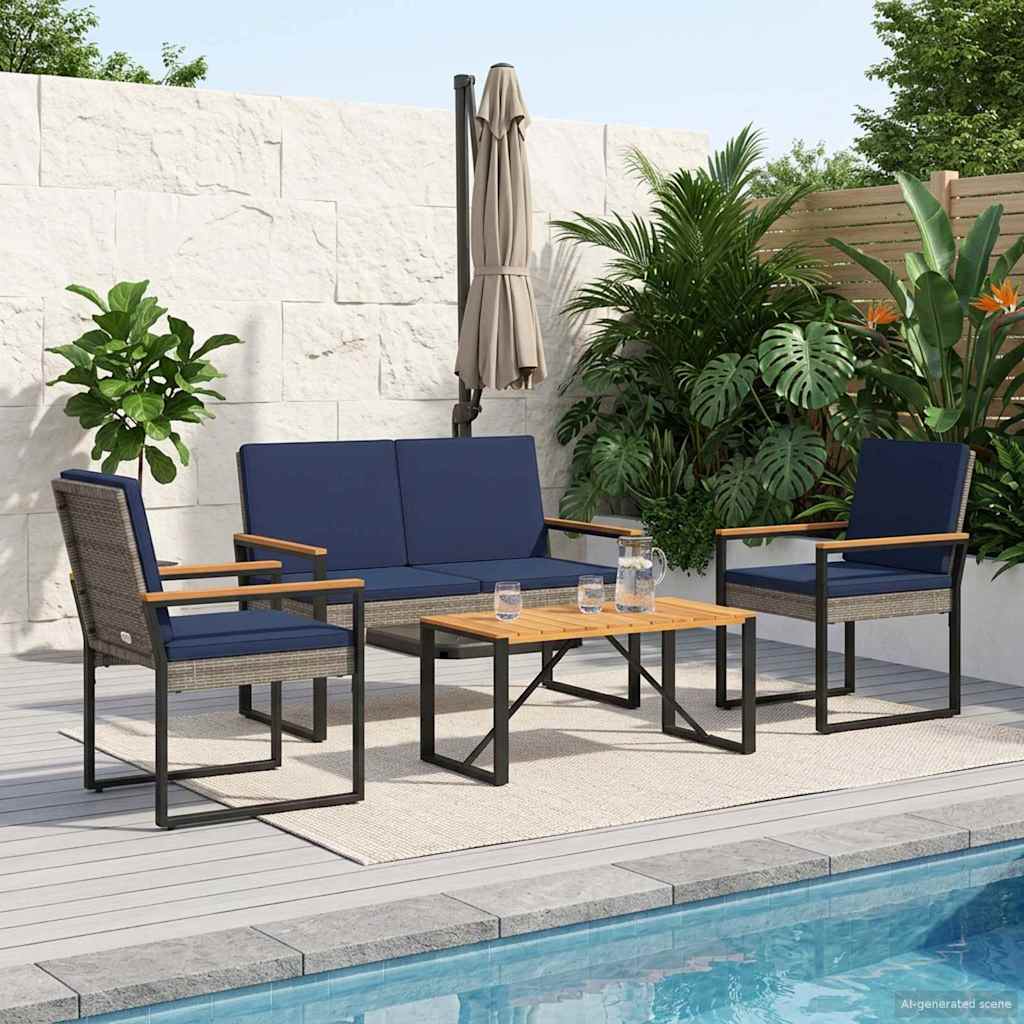 Conjunto de móveis para exterior 4 unid. cinza e azul marinho