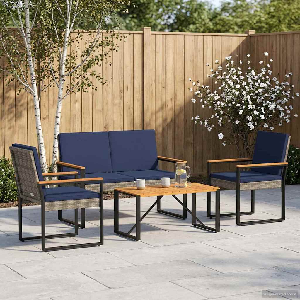 Conjunto de móveis para exterior 4 unid. cinza e azul marinho