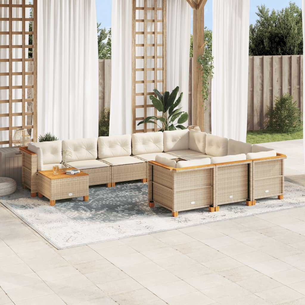 11 Pcs conjunto sofás de jardim c/ almofadões vime PE bege