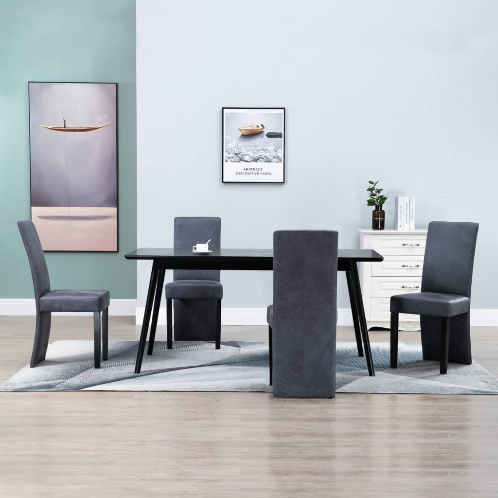 Cadeiras de jantar 4 pcs camurça artificial cinzento