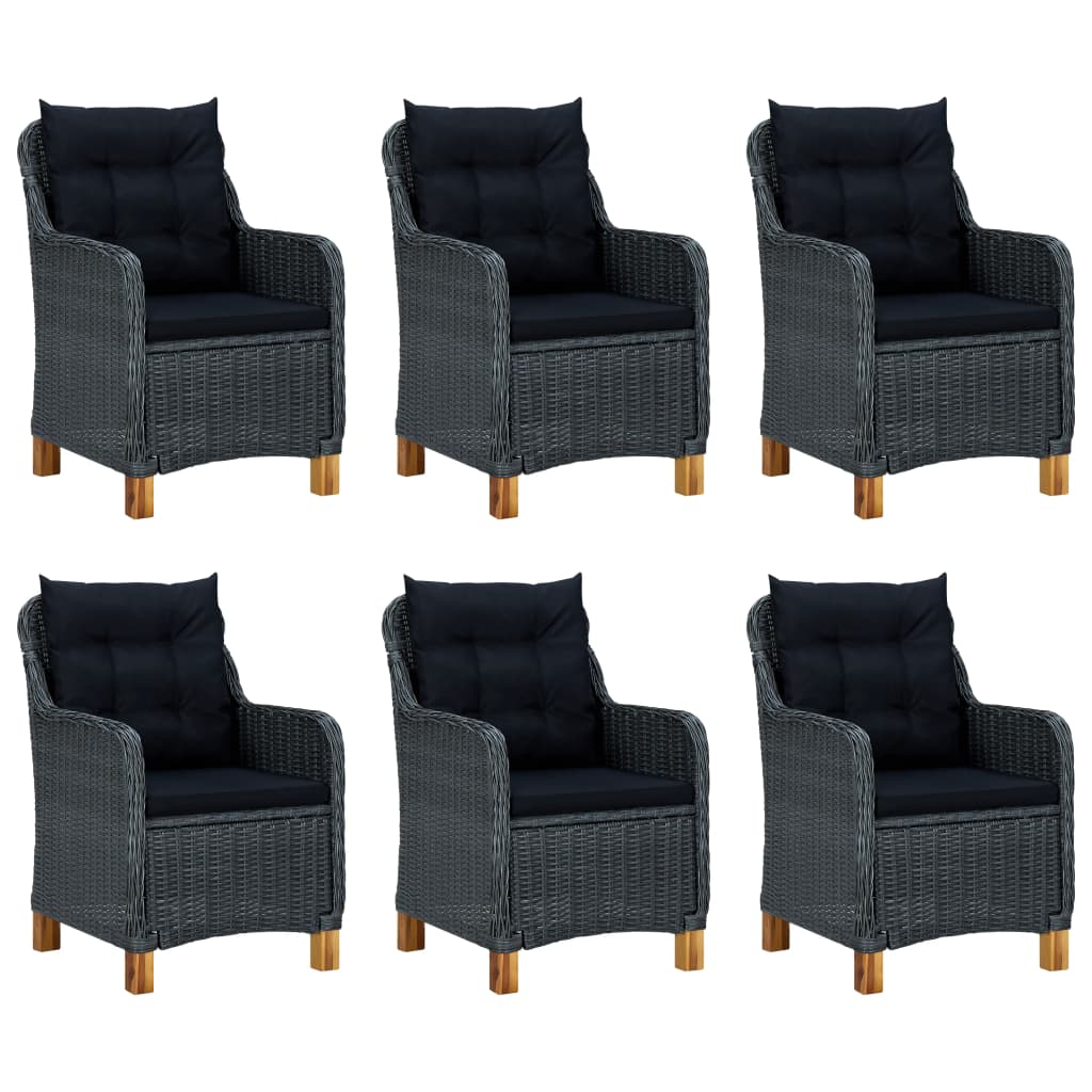 7 Pcs conj. jantar exterior c/ almofadões vime PE cinza-escuro
