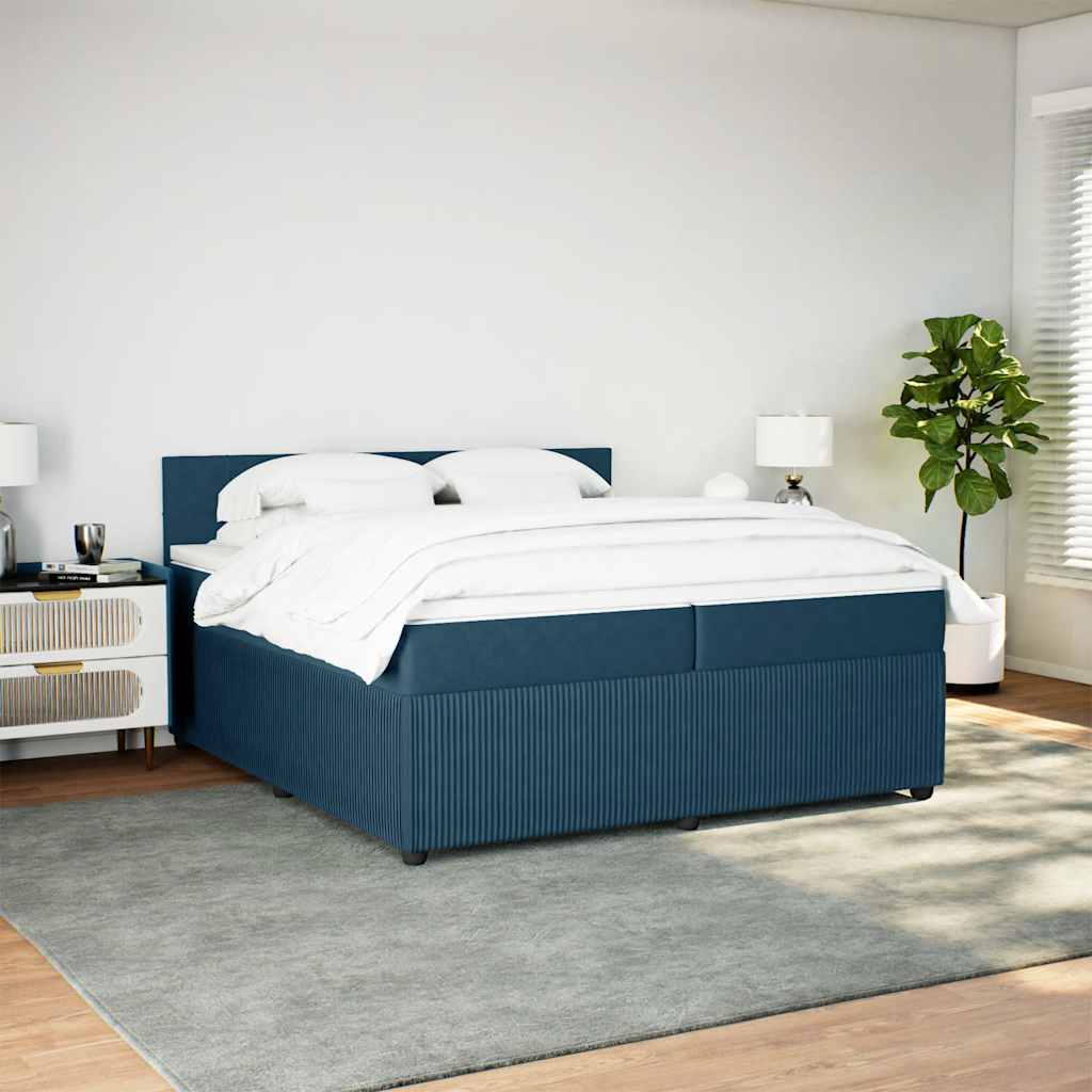 Cama com molas/colchão 200x200 cm veludo azul