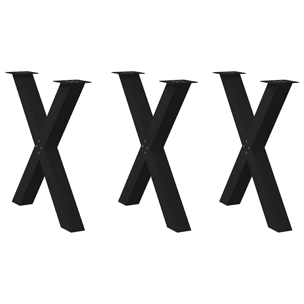 Pés para mesa de jantar em formato de x, 3 peças, preto, 70x(72-73) cm, aço