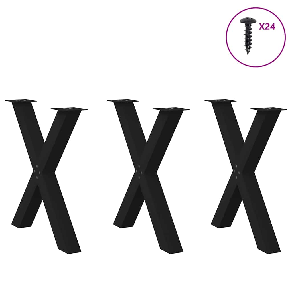 Pés para mesa de jantar em formato de x, 3 peças, preto, 70x(72-73) cm, aço