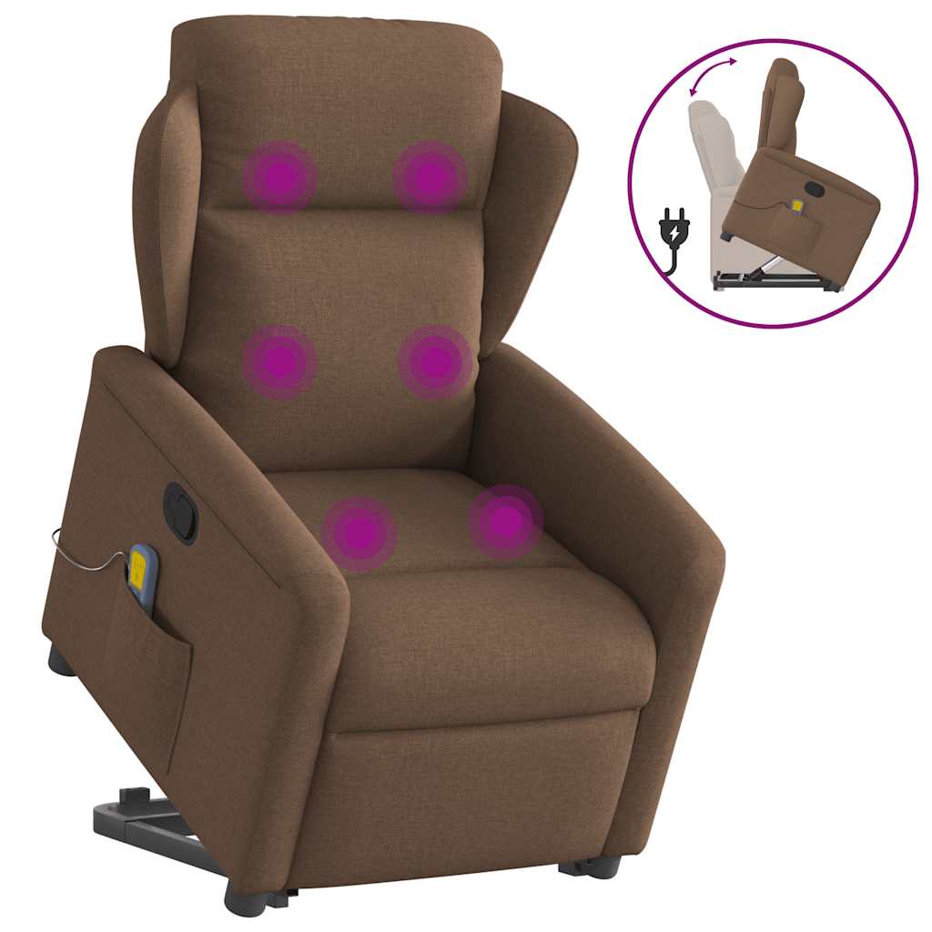 Poltrona reclinável massagens tecido castanho