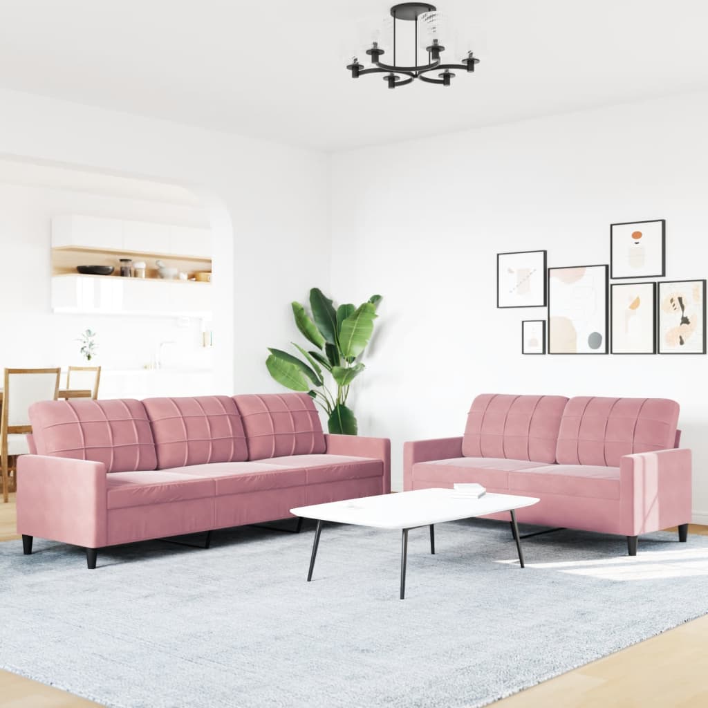 2 Pcs conjunto de sofás com almofadões veludo rosa