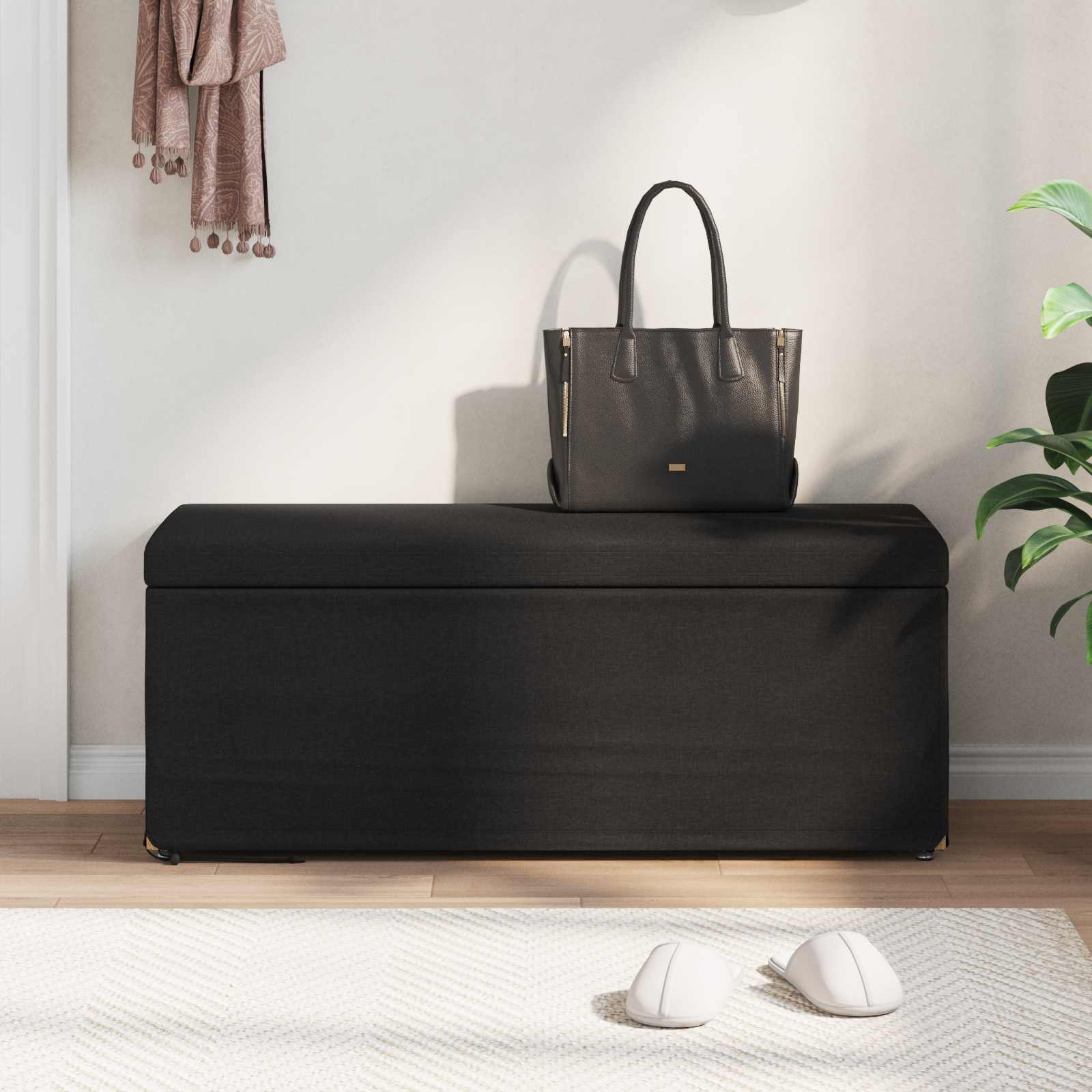 Banqueta preto 101 x 41 x 40 cm tecido e madeira engenharia