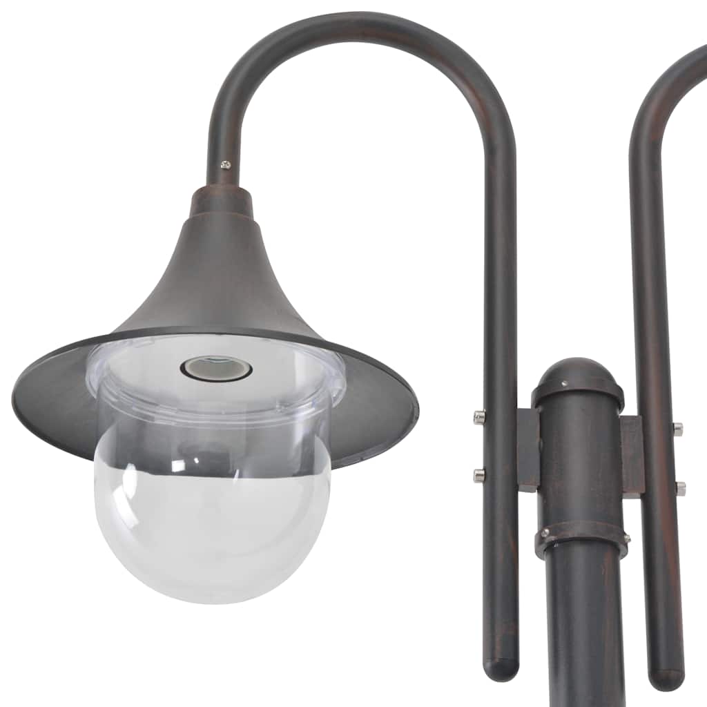 Candeeiro de pé p/ jardim c/ 2 braços e27 220cm alumínio bronze