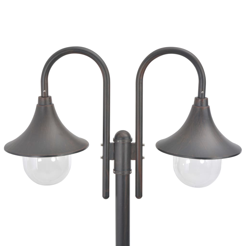 Candeeiro de pé p/ jardim c/ 2 braços e27 220cm alumínio bronze