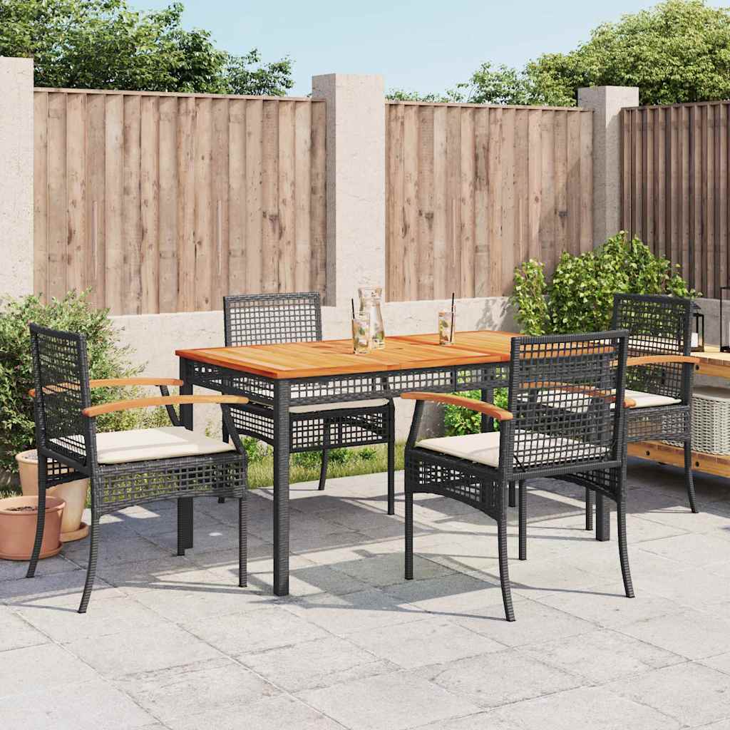 5 Pcs conjunto de jantar p/ jardim c/ almofadões vime PE preto