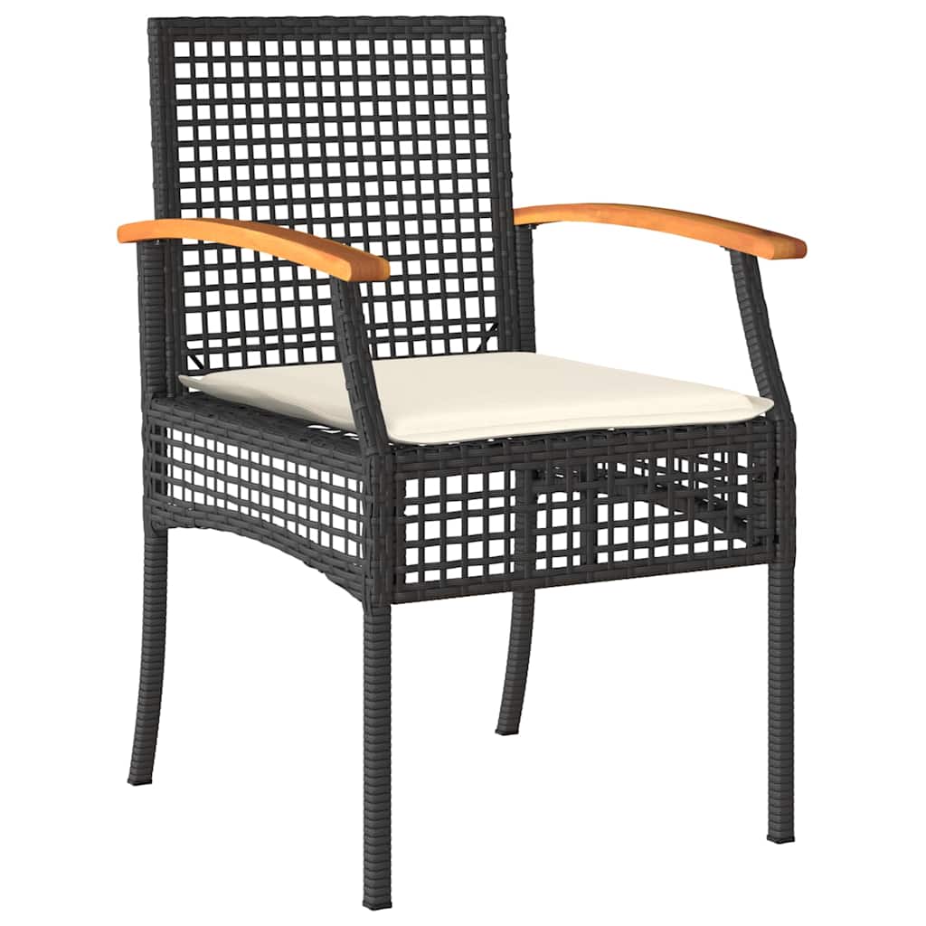 5 Pcs conjunto de jantar p/ jardim c/ almofadões vime PE preto