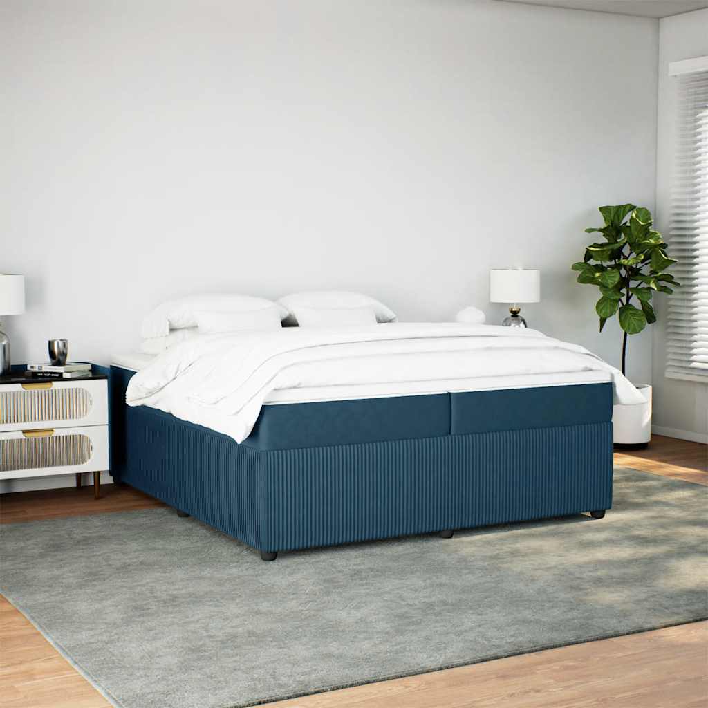 Cama com molas/colchão 200x200 cm veludo azul-escuro