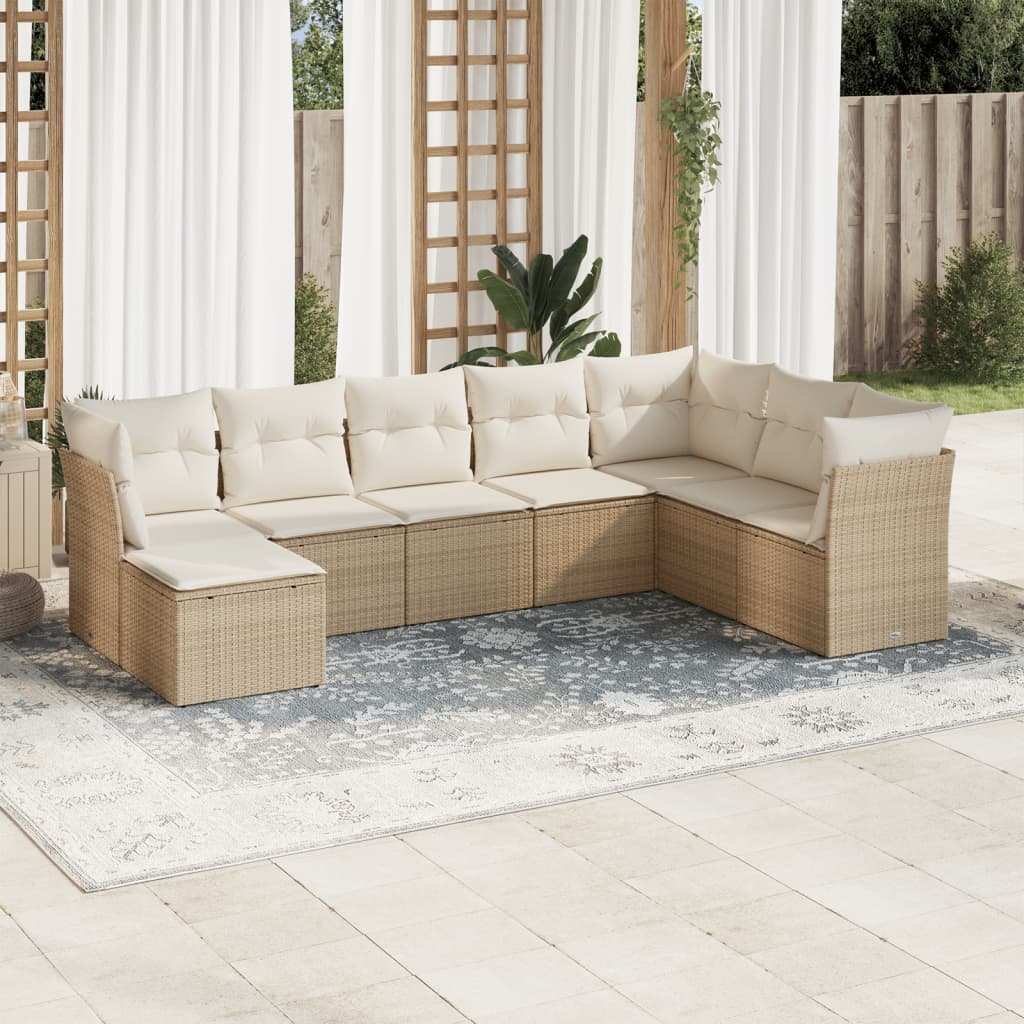 8 Pcs conjunto de sofás p/ jardim com almofadões vime PE bege