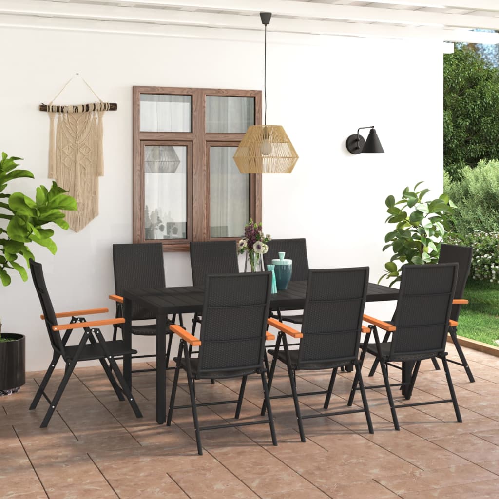 9 Pcs conjunto de jantar para jardim preto e castanho