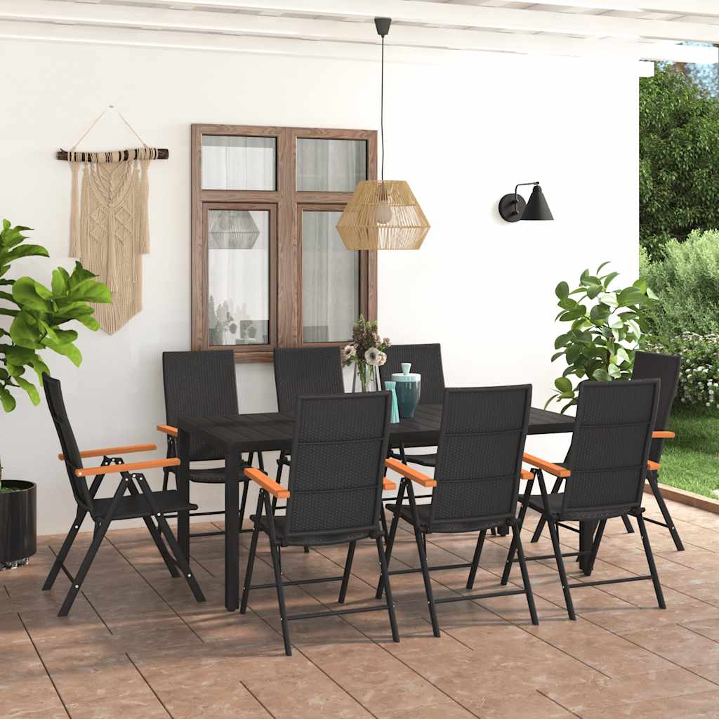 9 Pcs conjunto de jantar para jardim preto e castanho