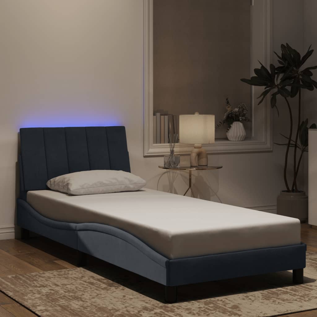 Estrutura de cama com LED sem colchão hanko 90x190 cm veludo cinzento-escuro