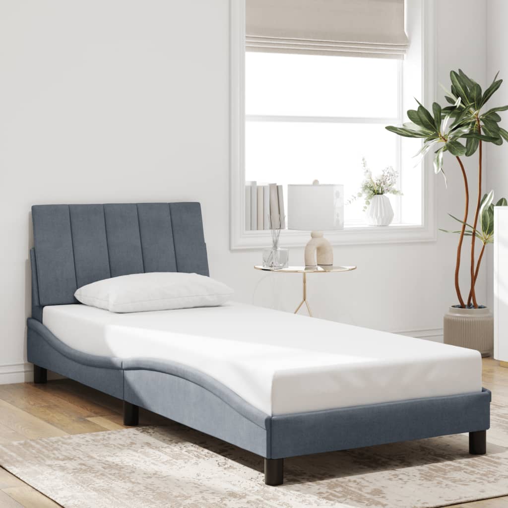 Estrutura de cama com LED sem colchão hanko 90x190 cm veludo cinzento-escuro