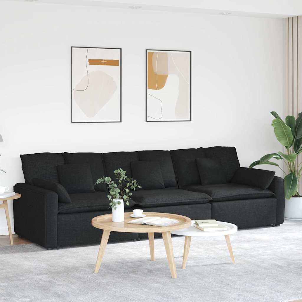 Sofá modular com almofadas preto