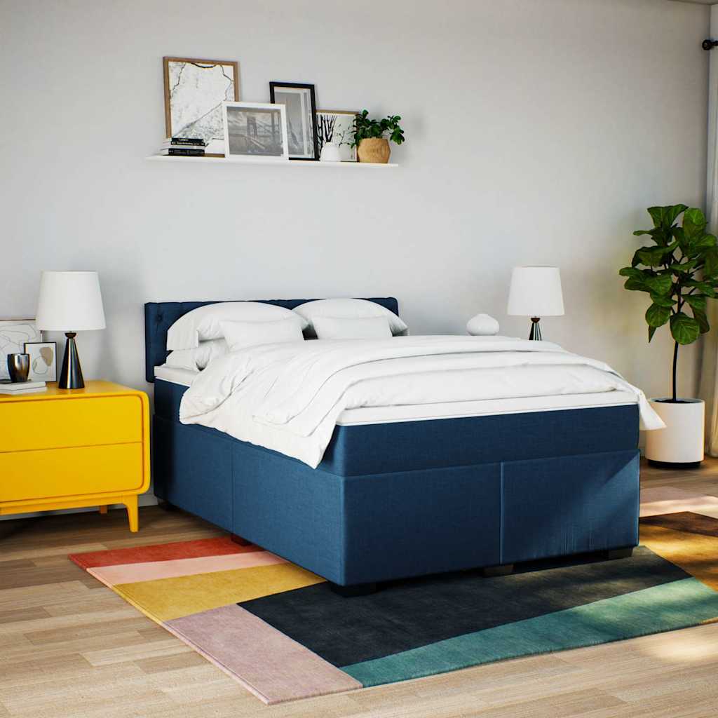 Cama com molas/colchão 140x190 cm tecido azul