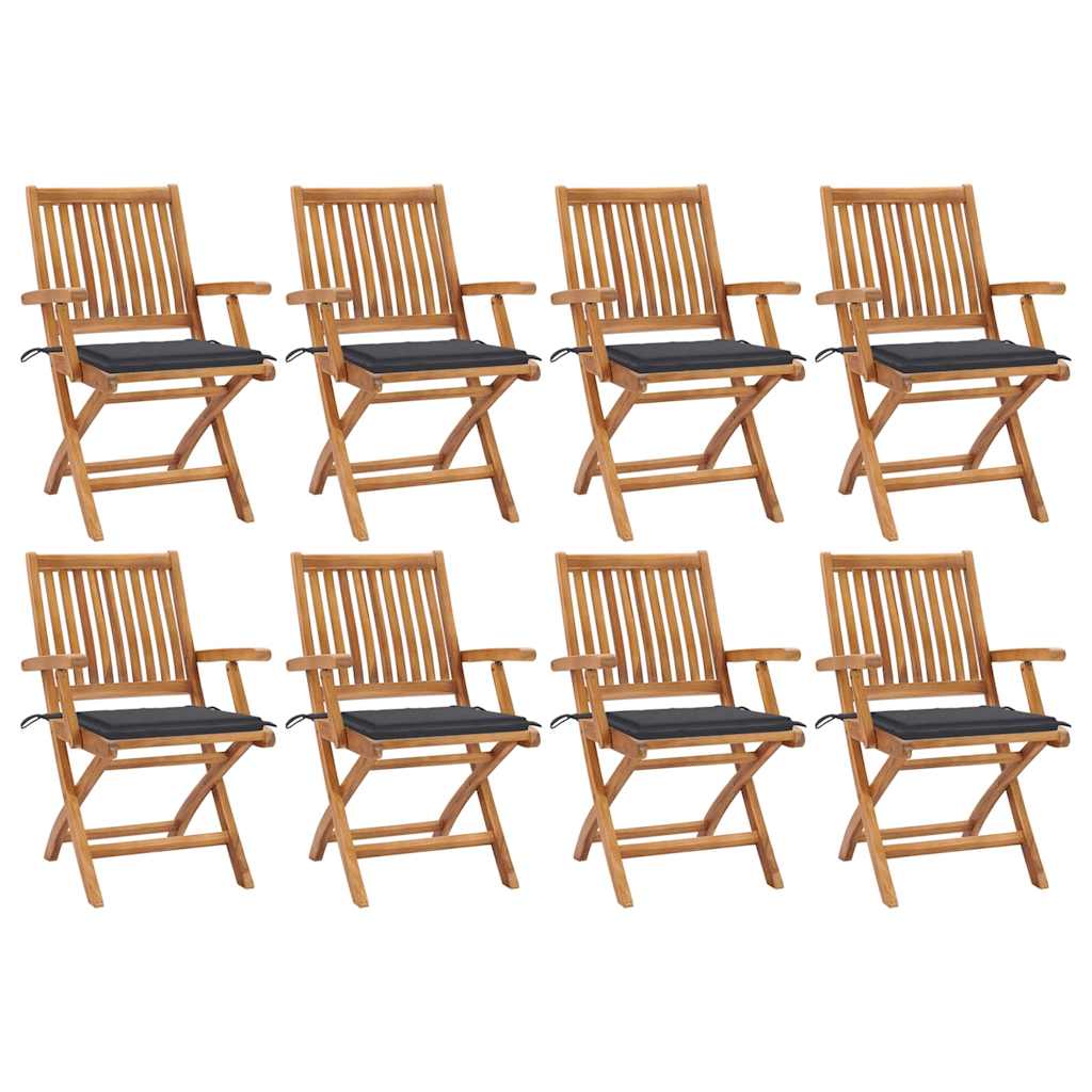 Cadeiras de jardim dobráveis c/ almofadões 8 pcs teca maciça