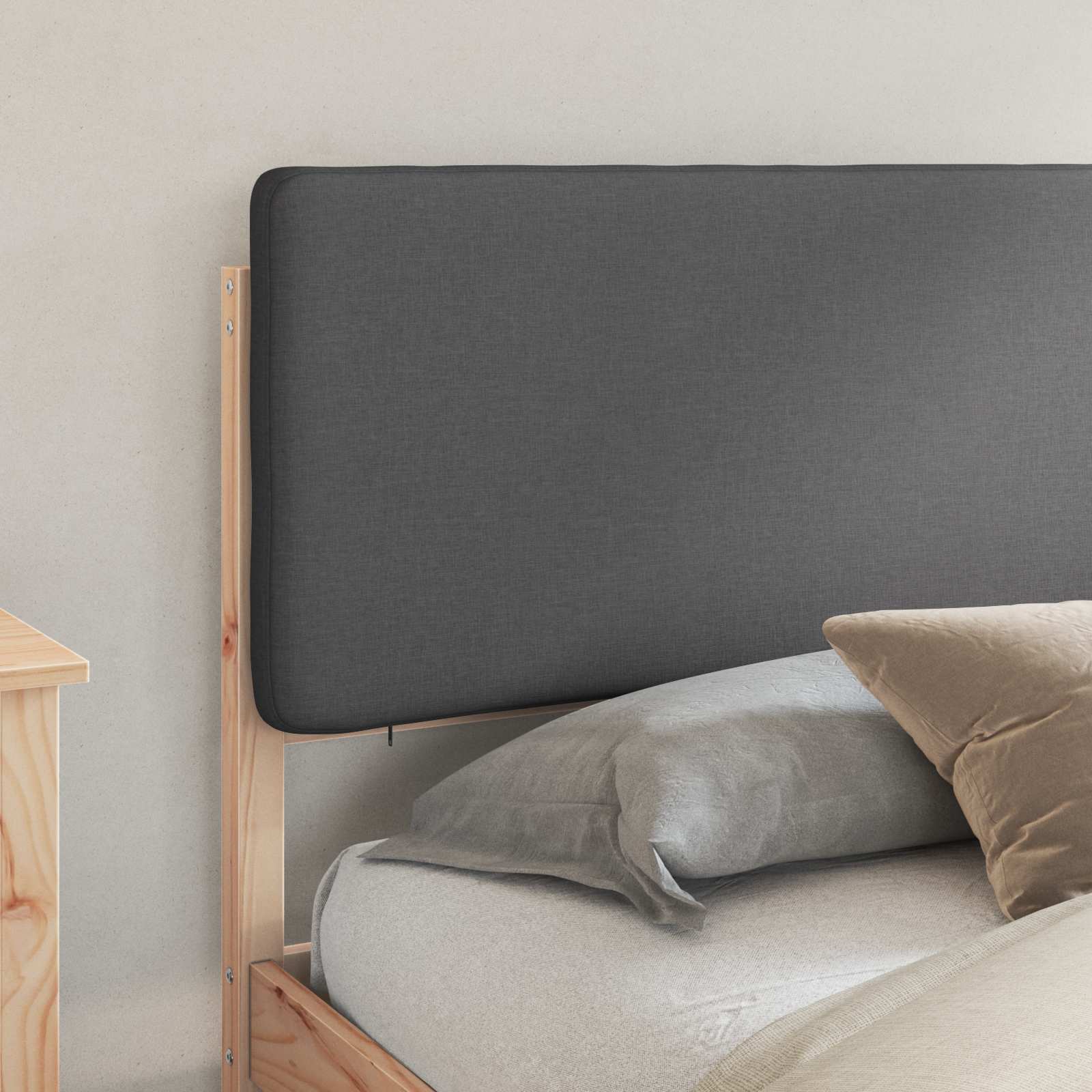 Estrutura de cama com cabeceira estofada cinza escuro