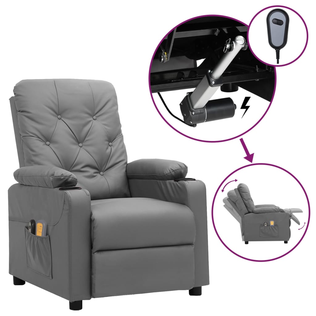 Poltrona de massagens elétrica couro artificial cinzento
