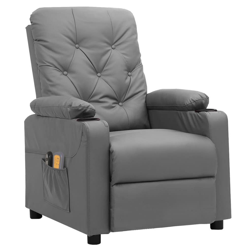 Poltrona de massagens elétrica couro artificial cinzento