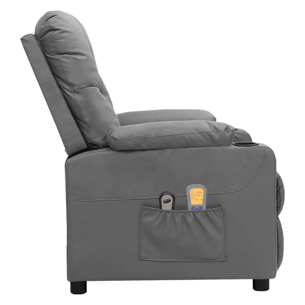 Poltrona de massagens elétrica couro artificial cinzento