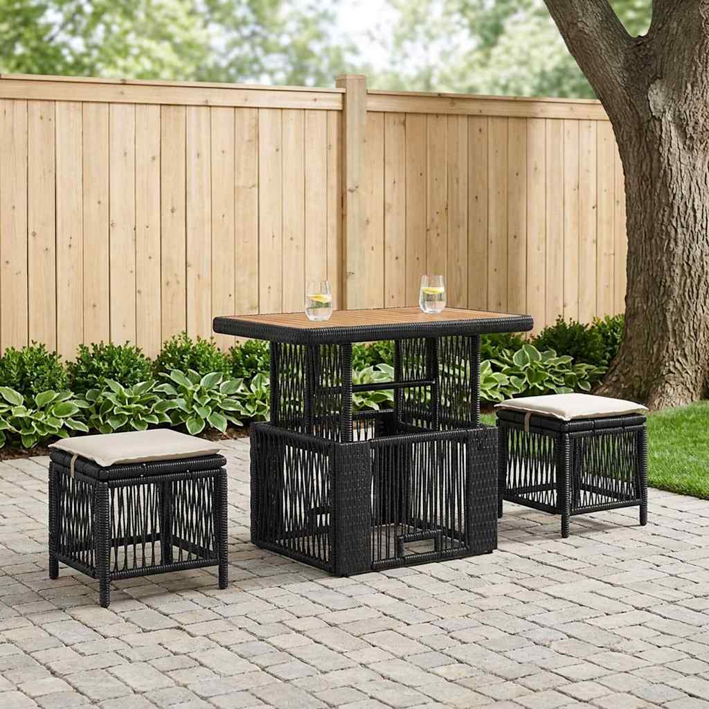 Conjunto de jantar para jardim 3 unid. preto e creme vime PE