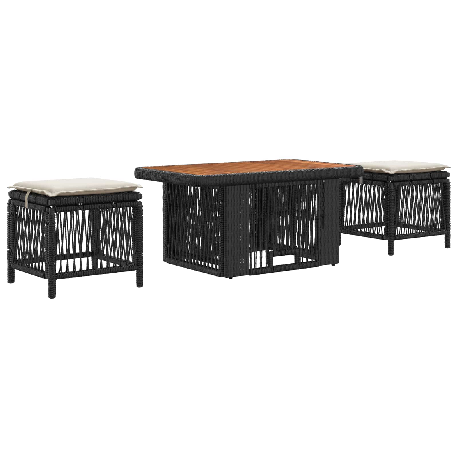 Conjunto de jantar para jardim 3 unid. preto e creme vime PE