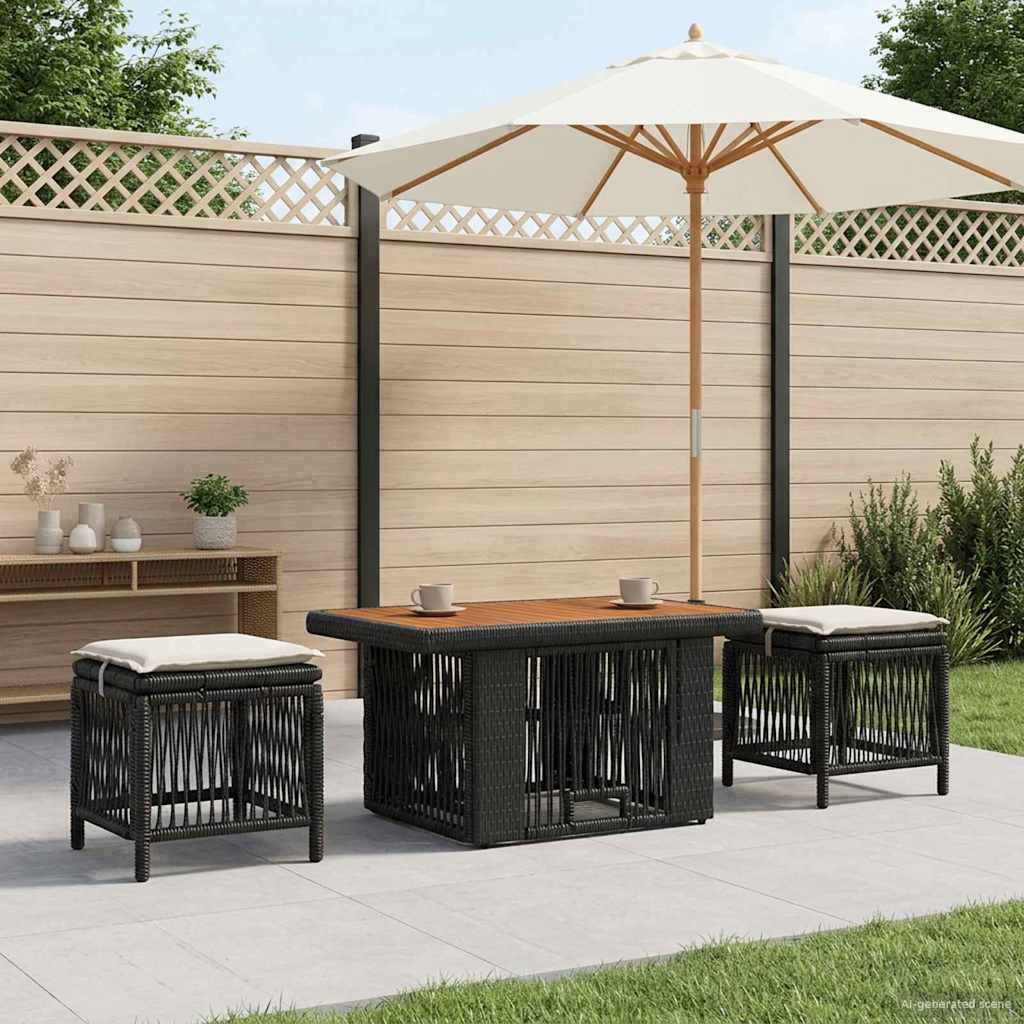 Conjunto de jantar para jardim 3 unid. preto e creme vime PE