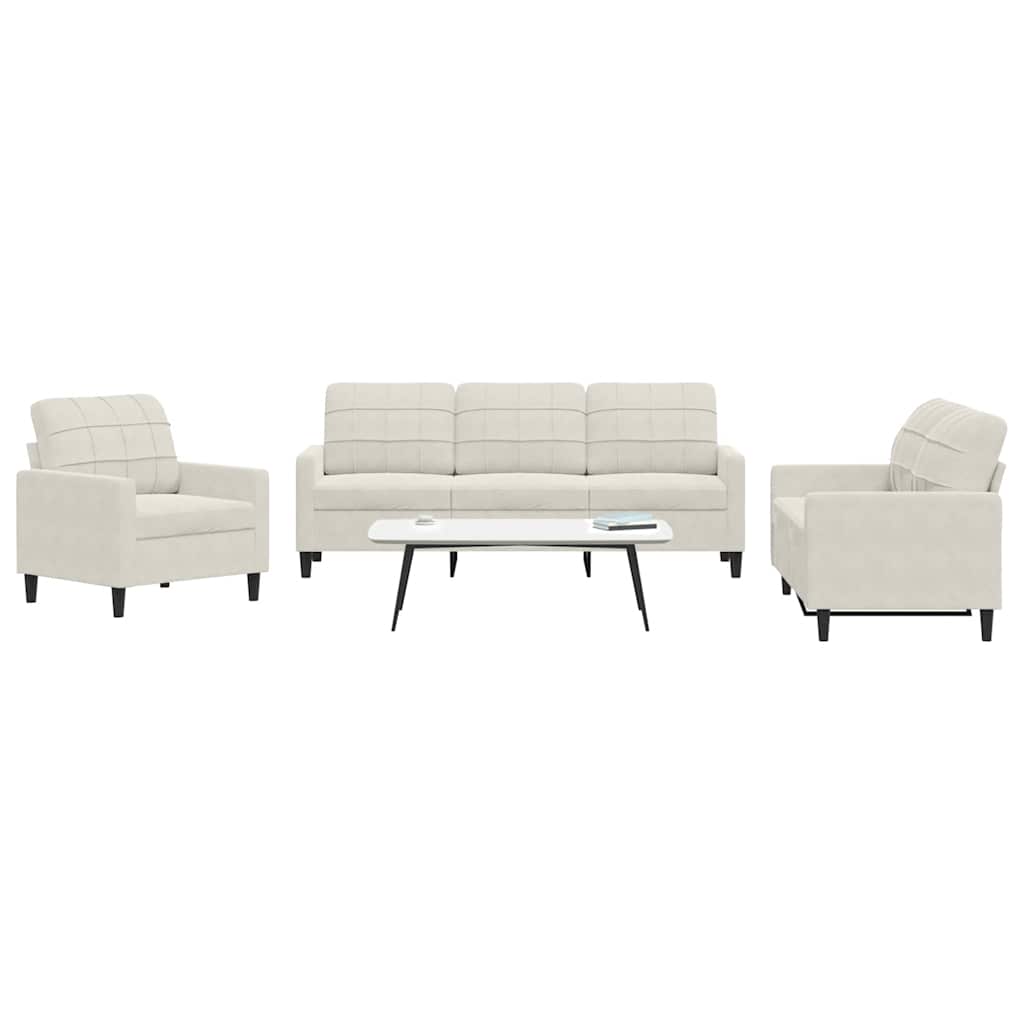 3 Pcs conjunto de sofás com almofadões veludo cor creme