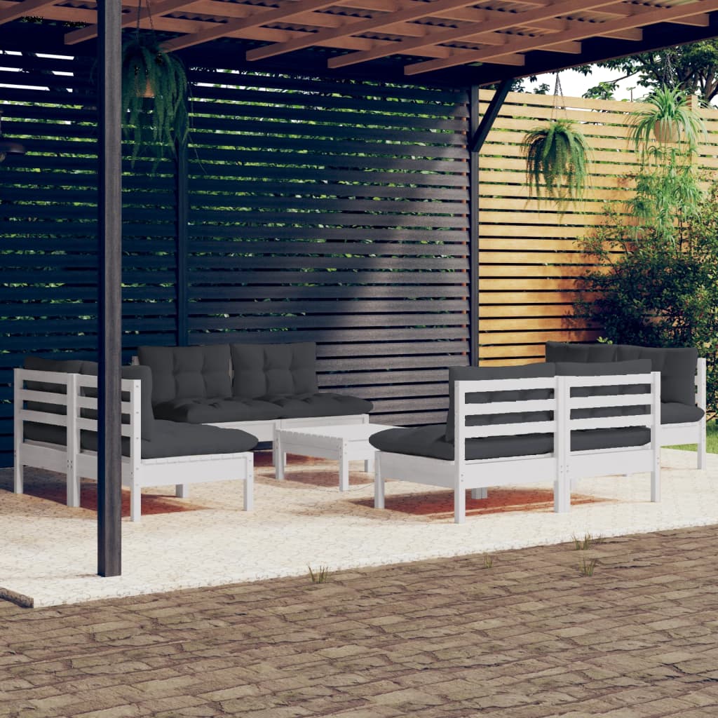9 Pcs conj. lounge de jardim com almofadões antracite pinho