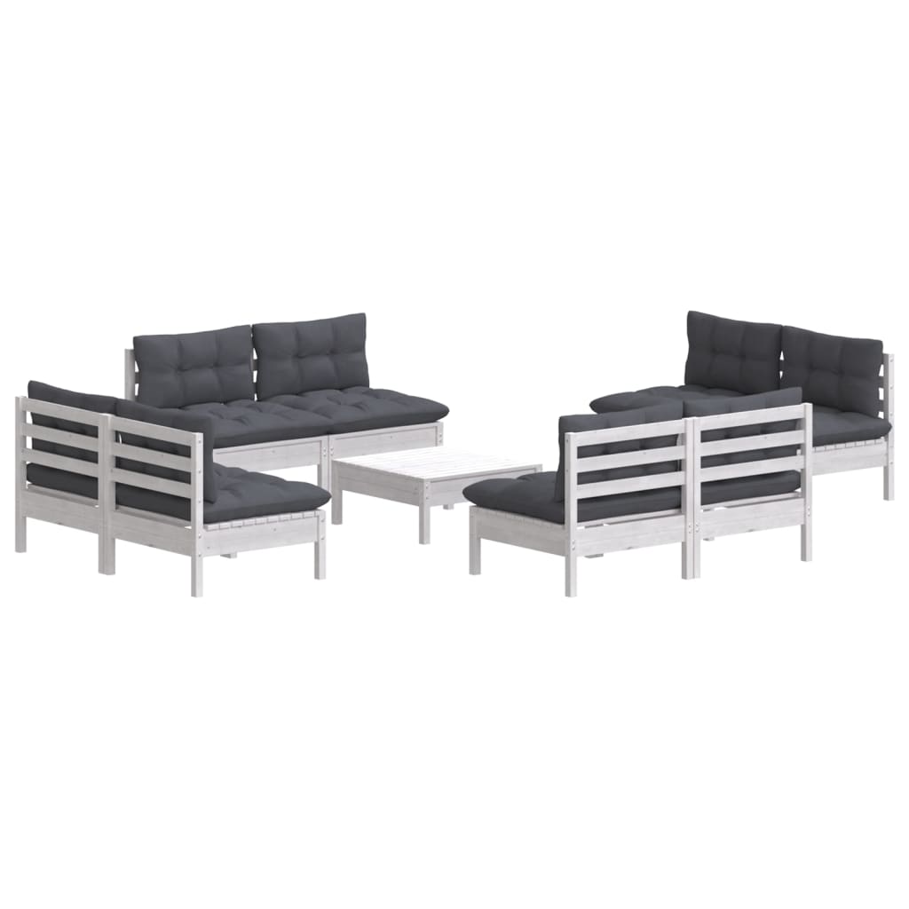 9 Pcs conj. lounge de jardim com almofadões antracite pinho
